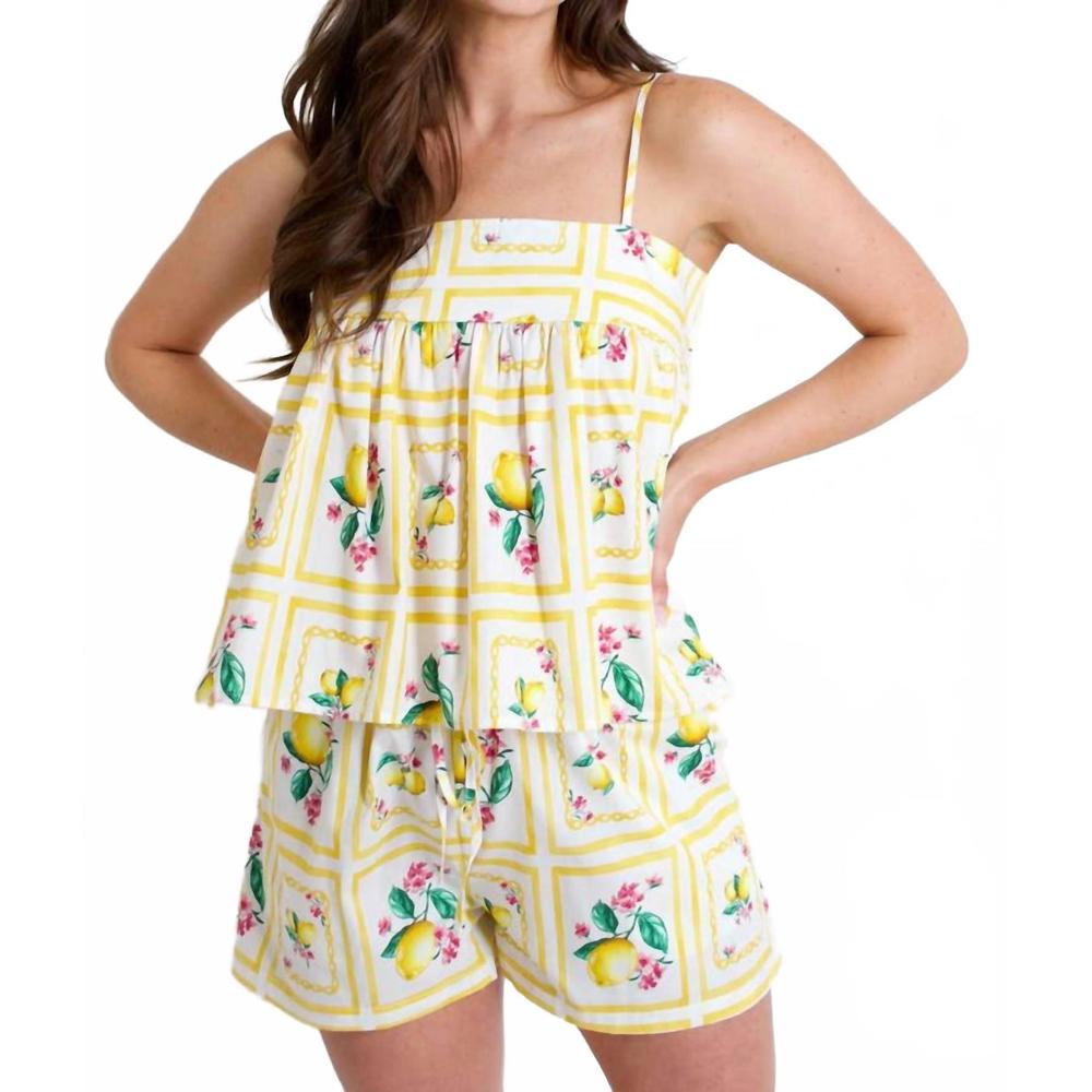 Women’s Yellow Lemon Print Spaghetti Strap Tank Top only